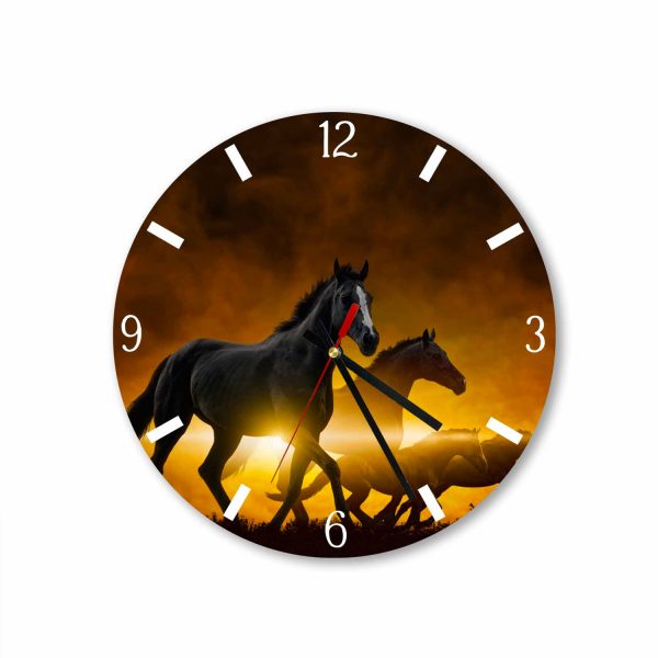 THREE HORSES WITH GOLD BACKGROUND ACRYLIC WALL CLOCK | #22