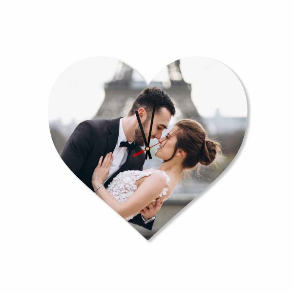 CUSTOM WEDDING PICTURES HEART ACRYLIC WALL CLOCK | #48